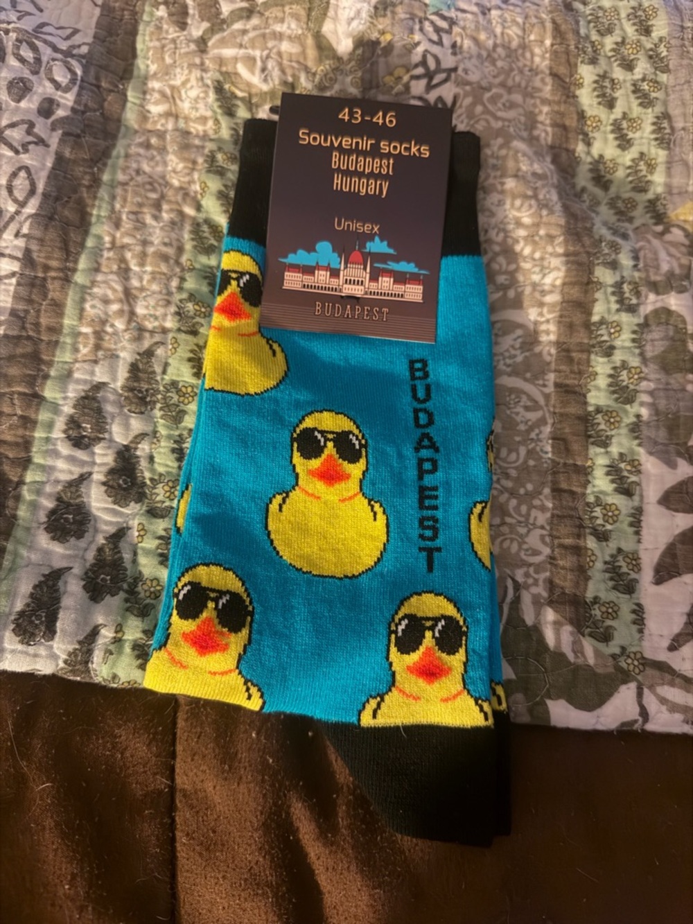 Turquoise Duck Novelty Socks with Yellow Duck Pattern